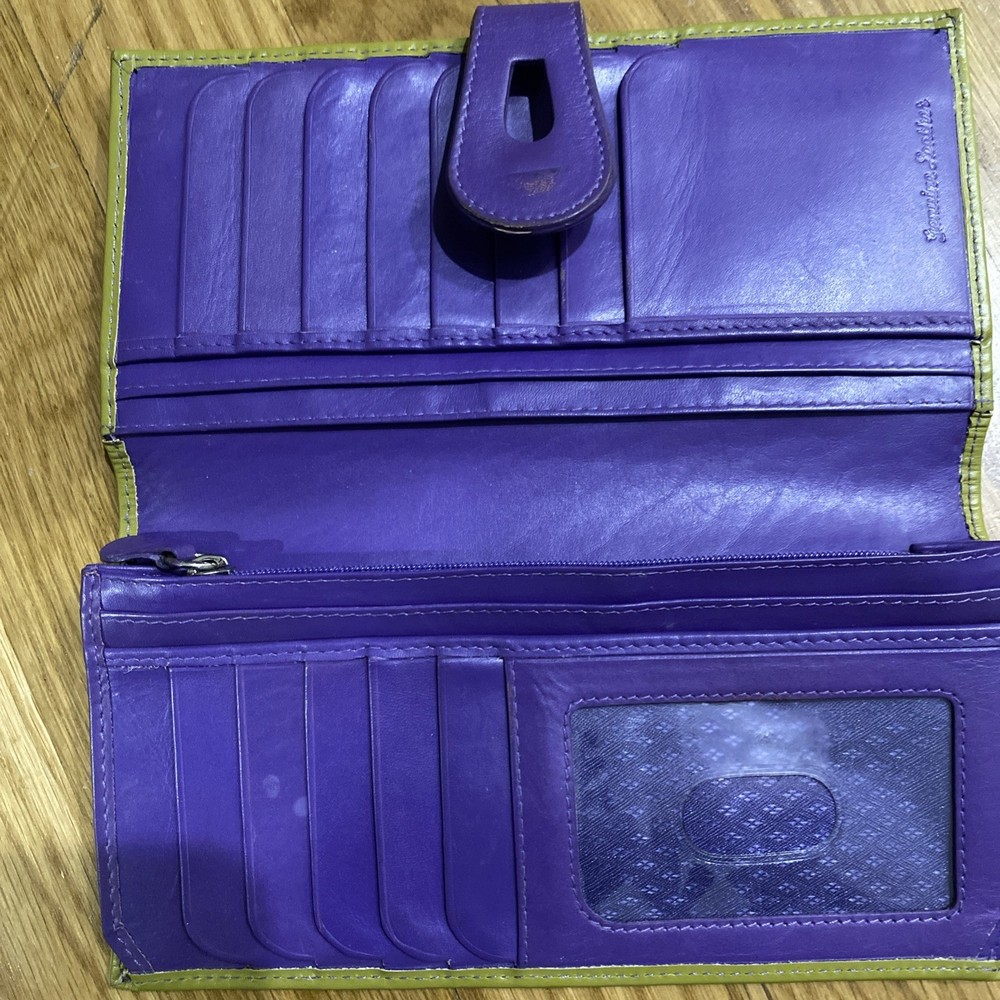 Wallet Leather Green Purple 7x4