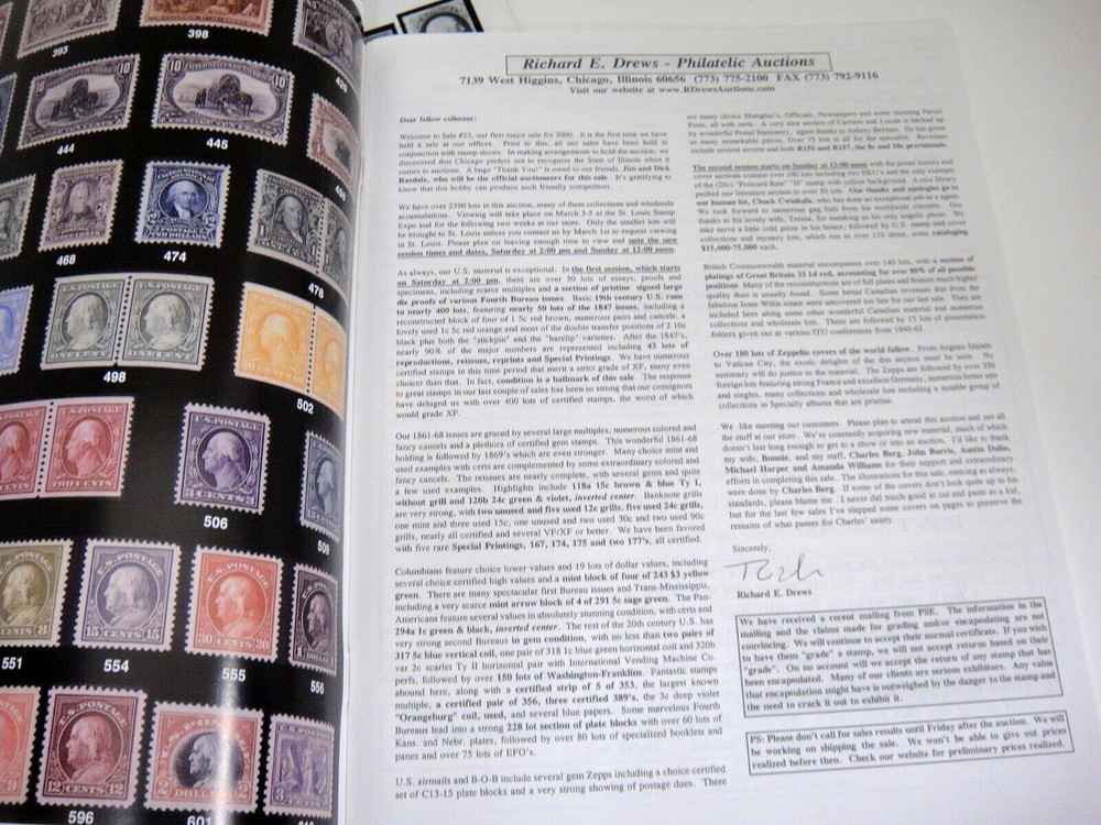 Richard Drews Stamp Auction Catalog 2000 Signed Die Proofs Reprints Reissues