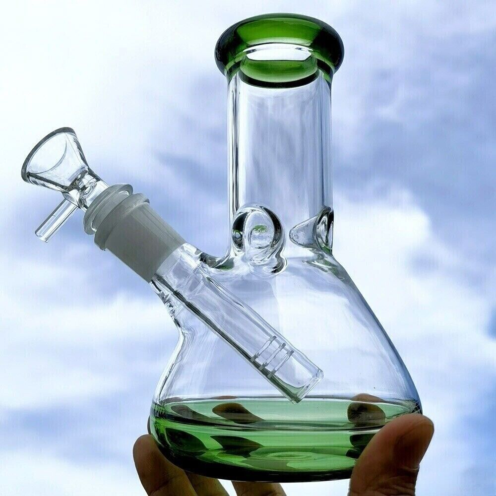 Small 6" Green Glass Bong Thick Smoking Water Pipe Beaker Bubbler W/Bowl USA