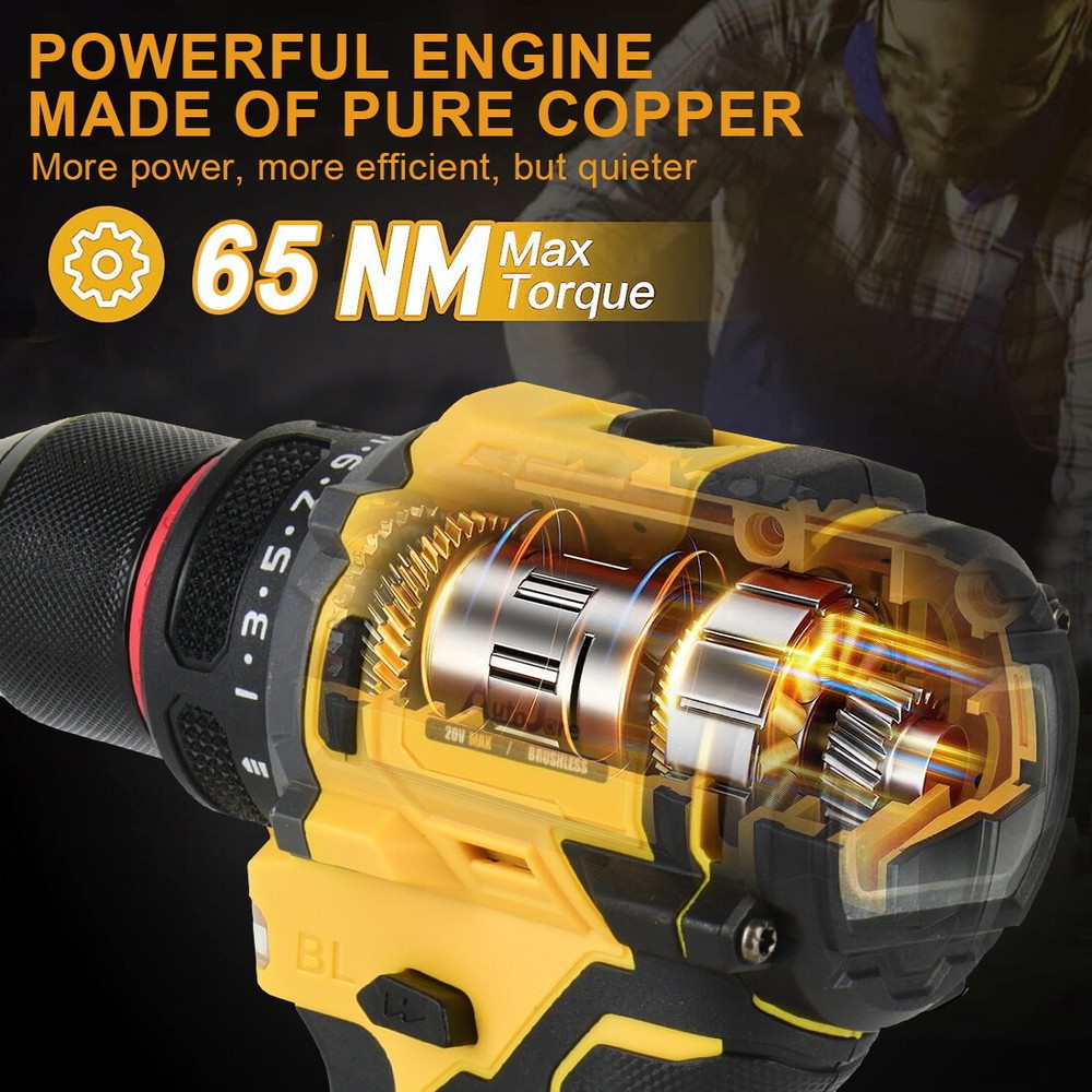 Cordless Drill Brushless Screwdriver Compact Drill For Dewalt 20V Battery