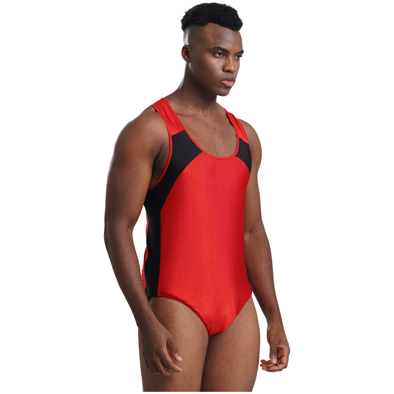 Men's Sleeveless U Neck Leotard Bodysuit Wrestling Singlet Swimming Jockstrap