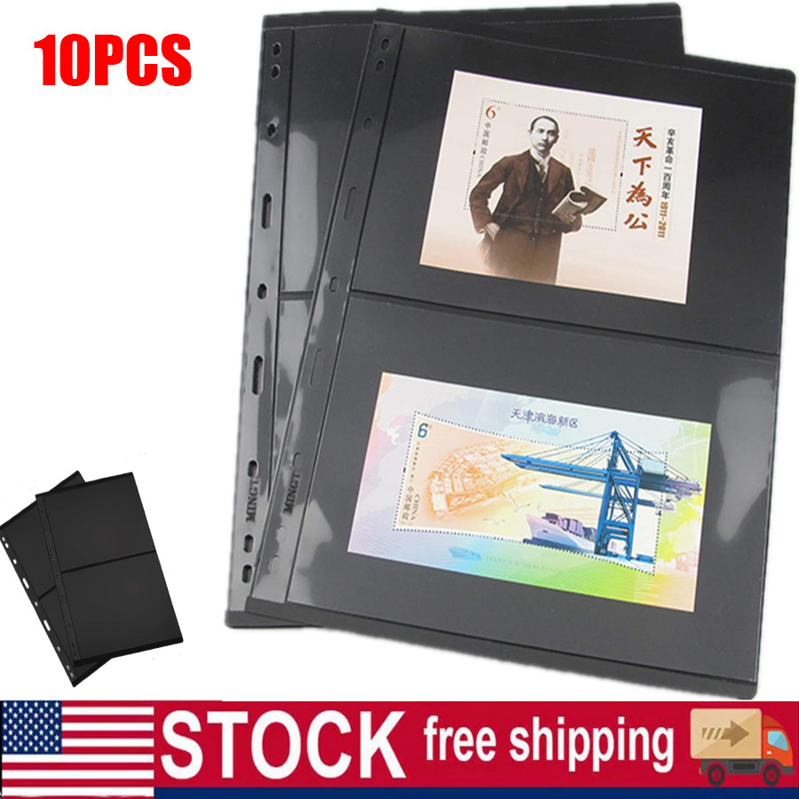 2 Rows Pages for Stamp Collectors, Stamp Pages for Stamp Album Binder, 10 Sheet