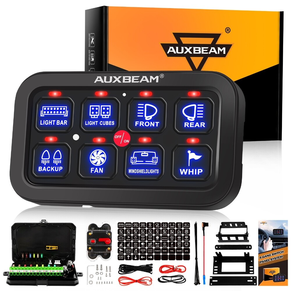 Auxbeam 8 Gang Switch Panel Automatic Dimmable Blue LED On-Off Car Truck ATV SUV