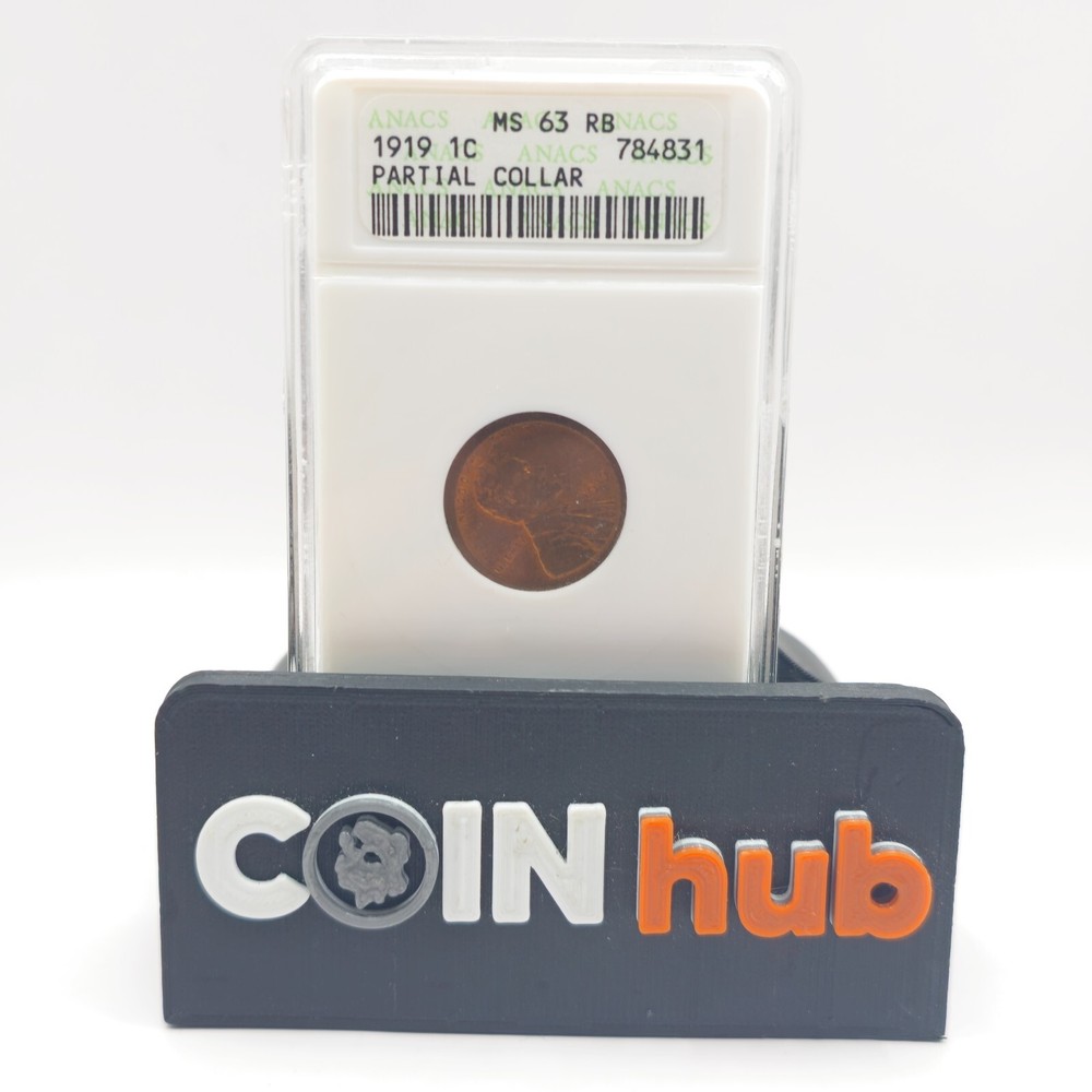 1919 Lincoln Cent ANACS MS63RB Partial Collar Mint Error