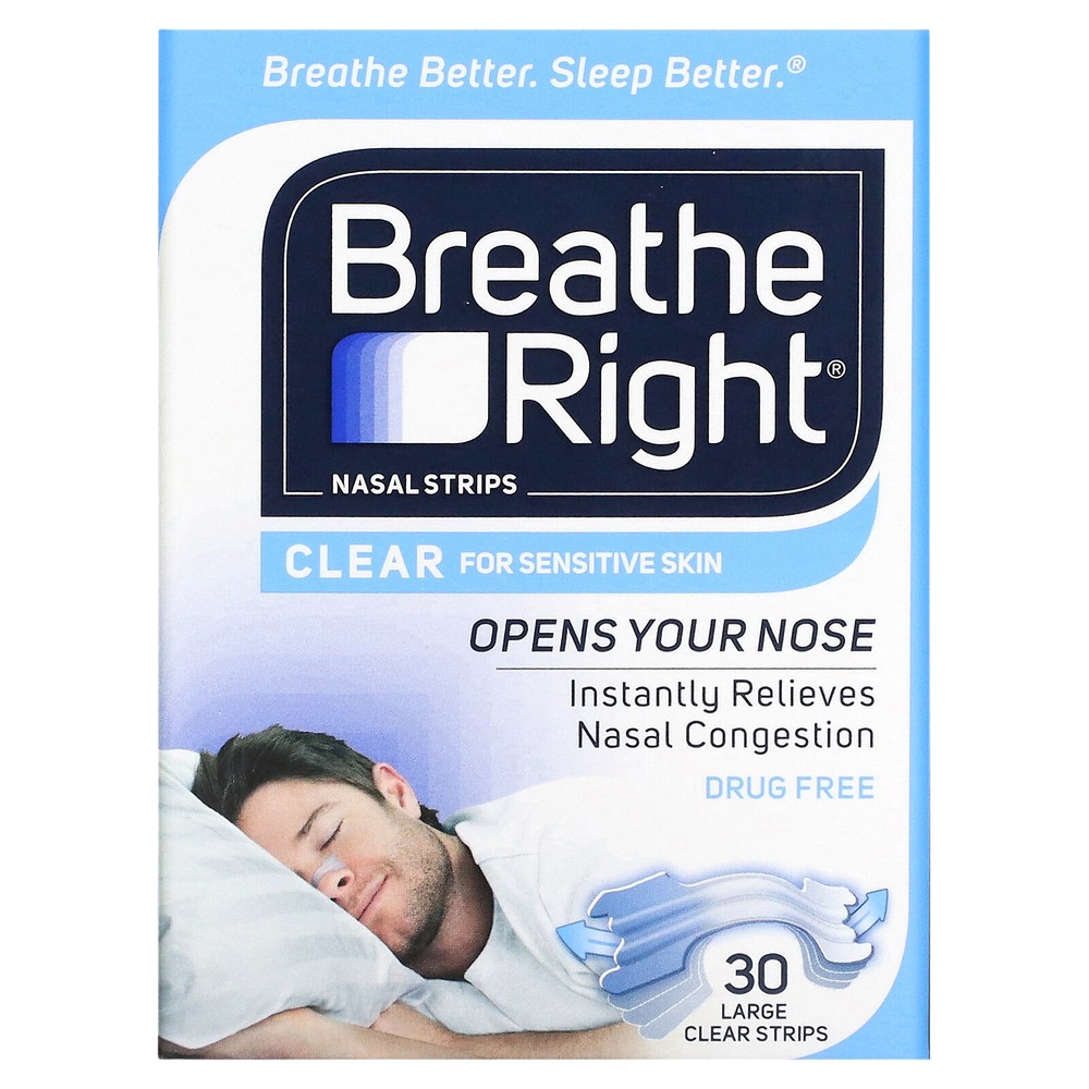 Nasal Strips, Clear For Sensitive Skin, Large, 30 Clear Strips