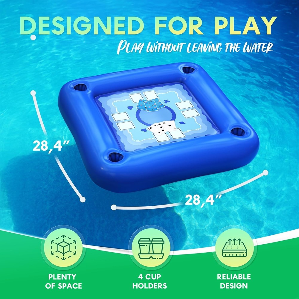 Floating Pool Table with Cup Holders & Waterproof Cards for Adults