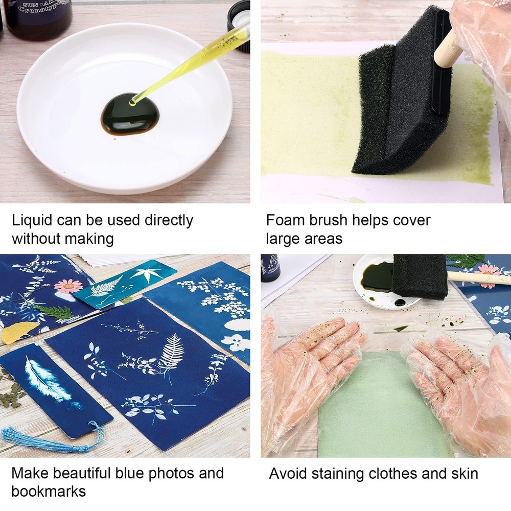 Cyanotype Kit Include 2 Component Sensitizer Set, 40 Sheets A5 Paper Brush To...