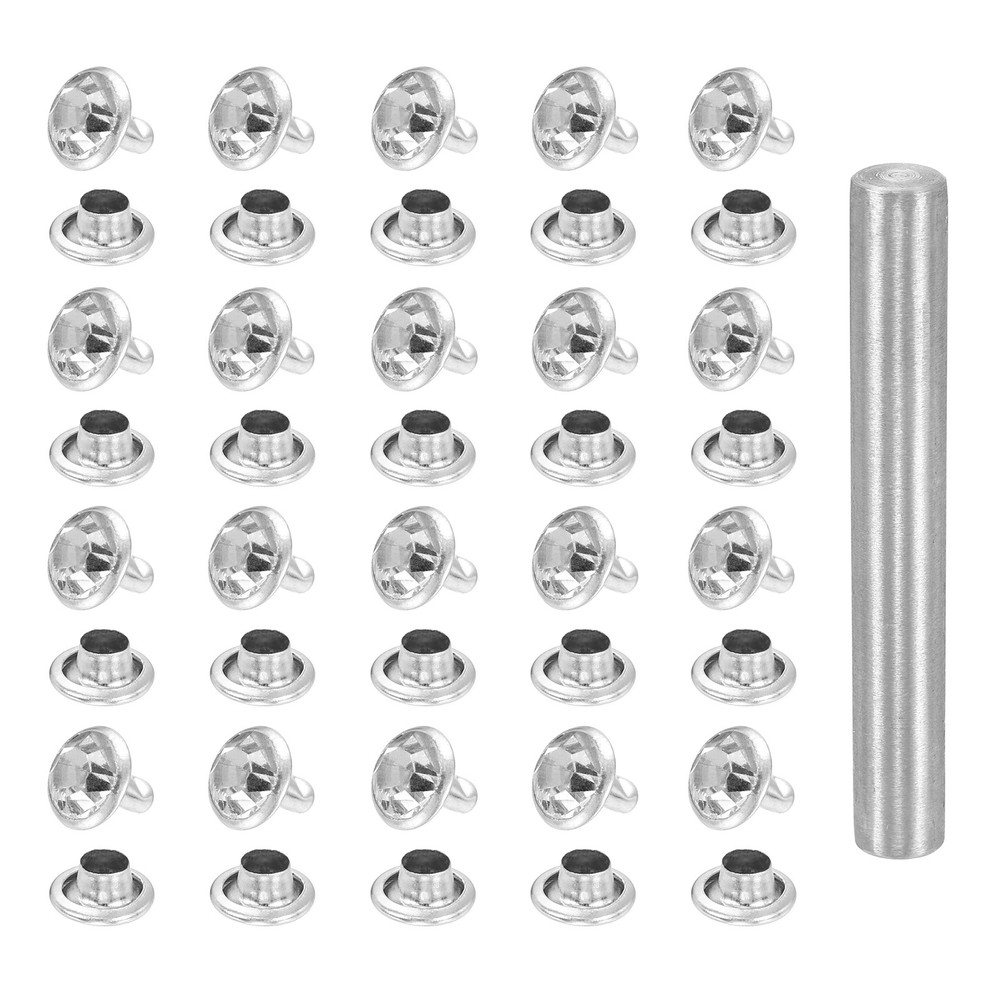100pcs Crystal Rivets 8mm Rhinestone Stud with Installation Tool, Silver Clear