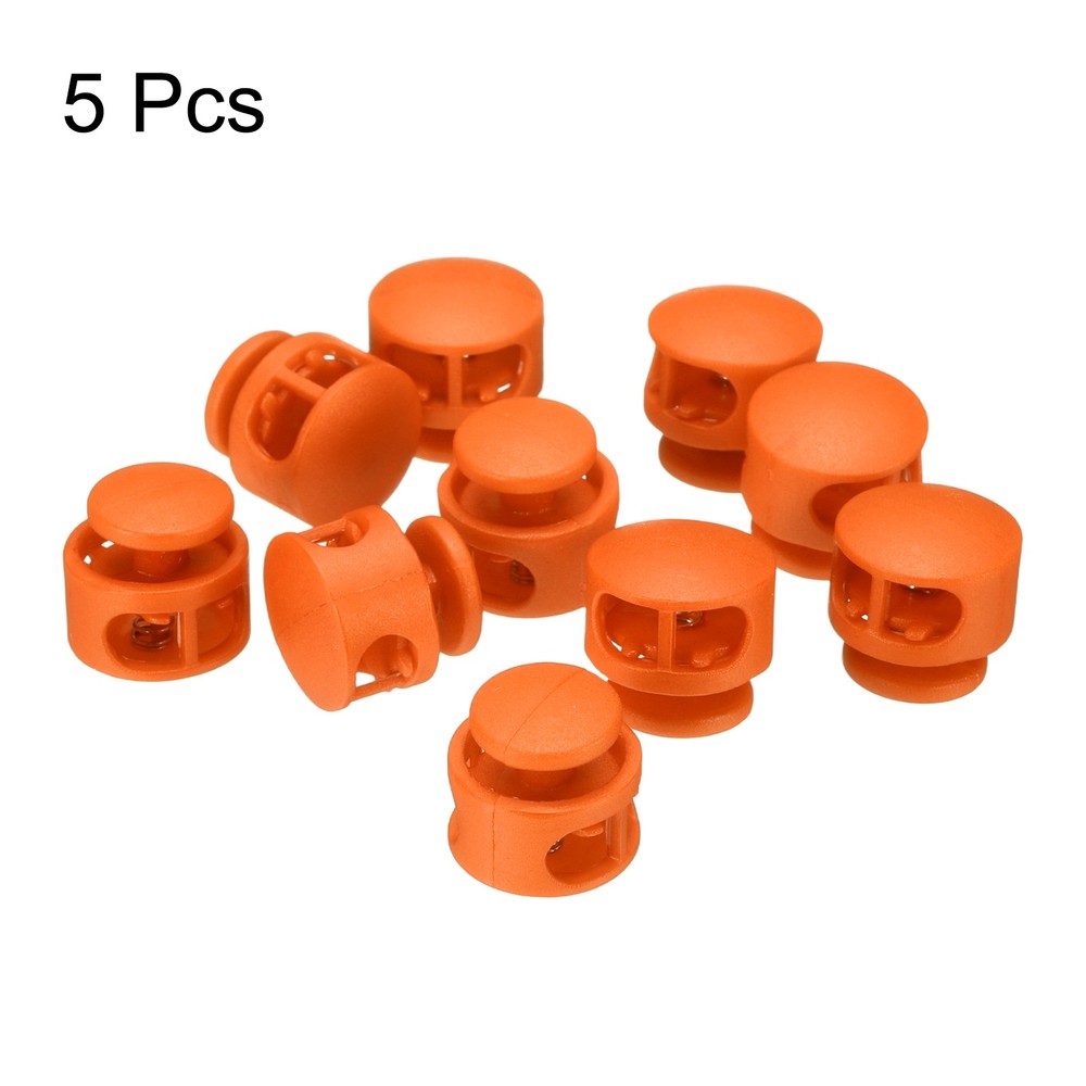 5pcs Cord Lock Double Hole Spring Toggle Stopper for Drawstring, Orange