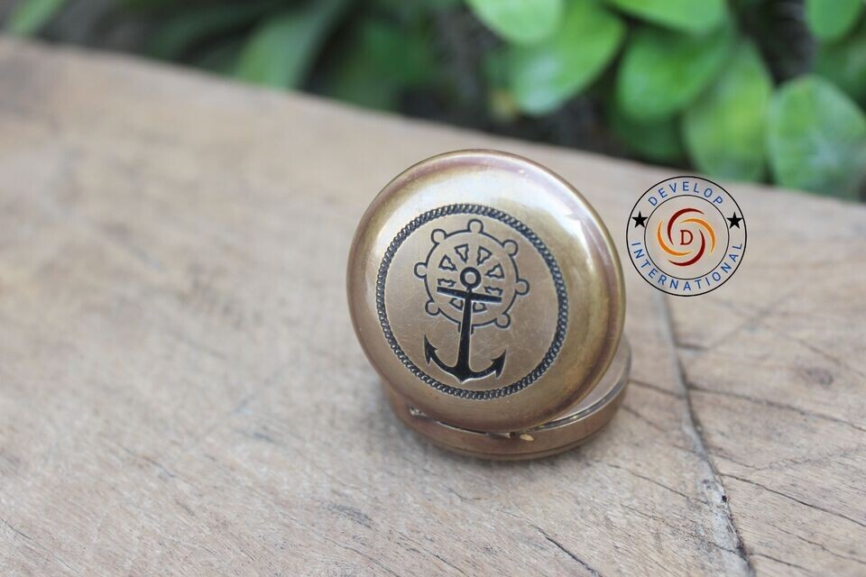 Vintage Handmade Push Button Compass Antique Brass Compass Pocket Style Gift