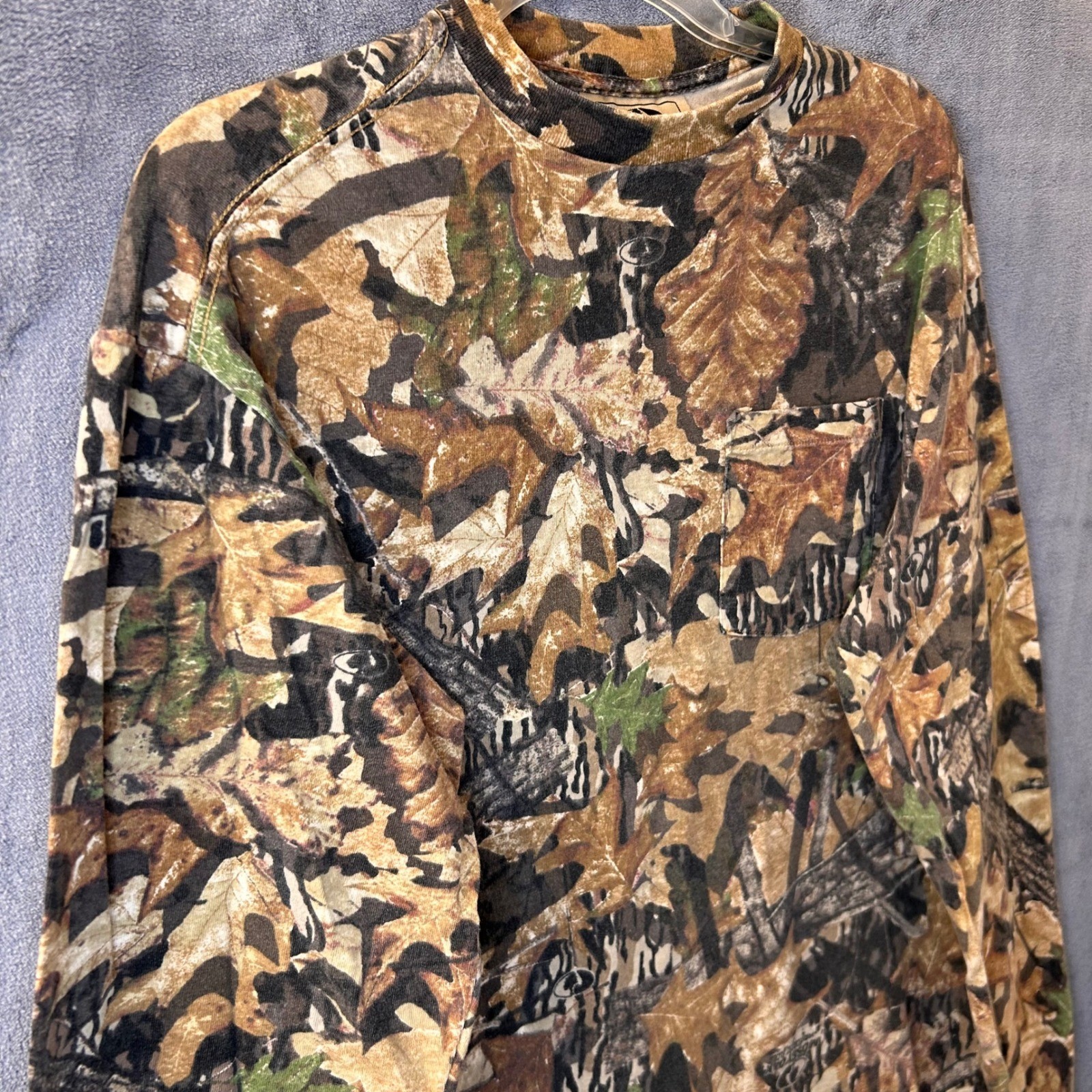 Vintage 90s Mossy Oak Mens L Camo Forest Floor Long Sleeve Shirt Hunting Pocket