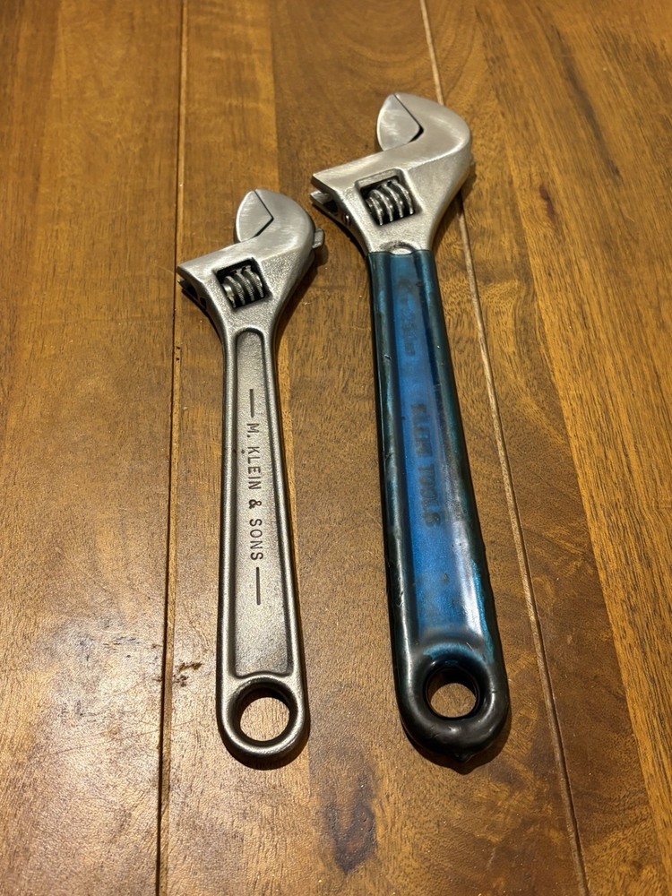Vintage Klein Tools Adjustable Wrenches 8” 10” 2pcs