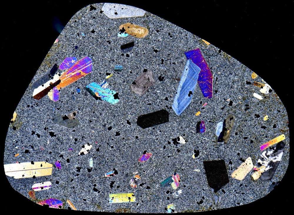 TEPHRITE Augite Basalt volcanic rock thin section STUNNING microscope slide