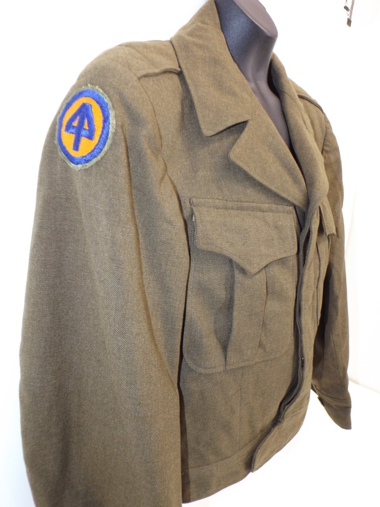 WWI & WWII Wool IKE Field Jacket - 44th Infantry & Red Diamond patch - Size 34 R
