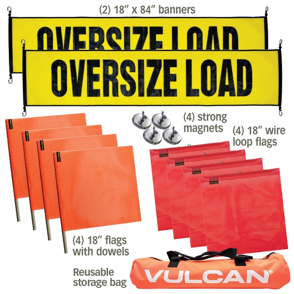 VULCAN Large Oversize Load Flags, Oversize Load Banners, & Magnets Kit