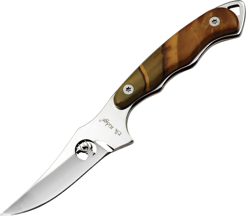 Elk Ridge Fixed Blade Hunting Pakkawood 7" Knife Camo Handle Mirror Blade 059ca