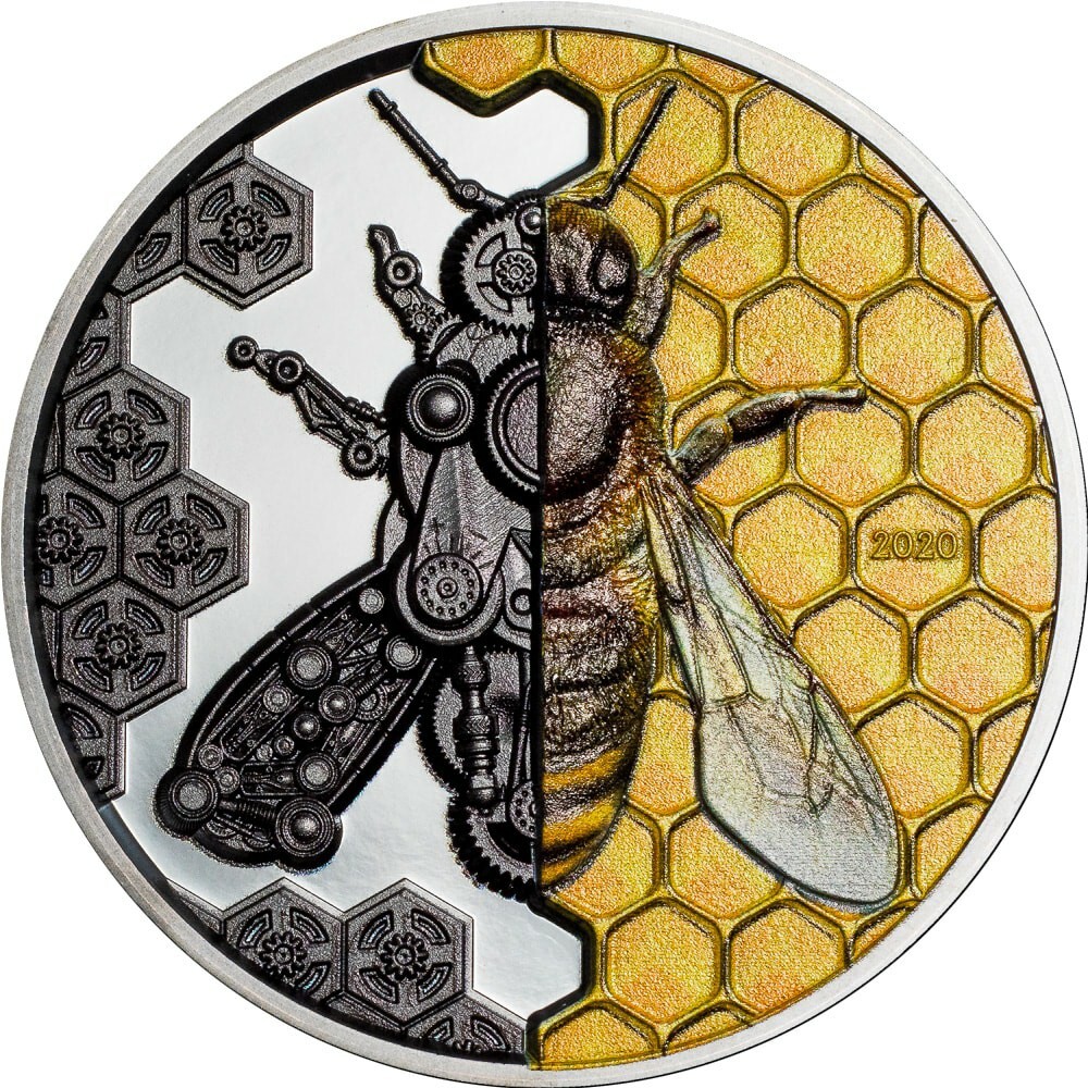 2020 2000 Togrog Mongolia Clockwork Evolution MECHANICAL BEE 3 Oz Silver Coin.