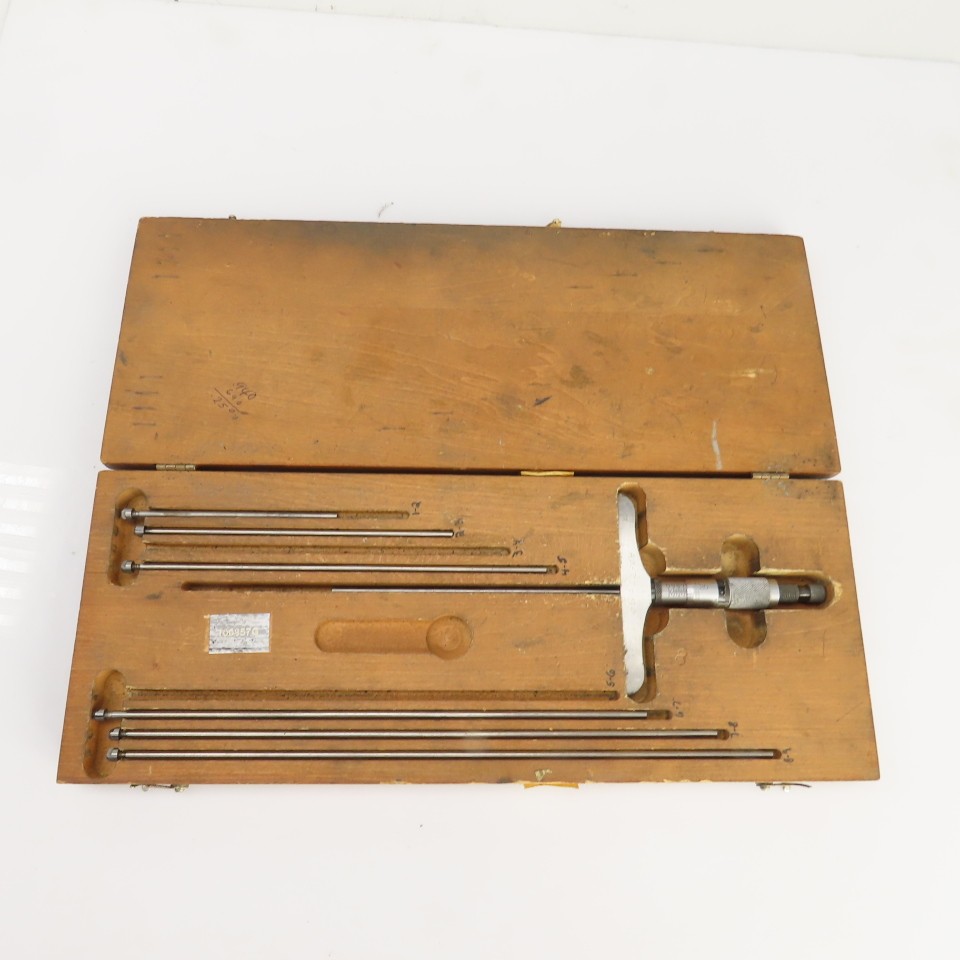 Starrett Depth Micrometer Set 1"-9" W/Wooden Box