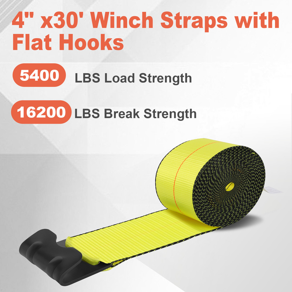 4 Pack Winch Straps, 4" x 30' Heavy Duty Tie Down with Flat Hooks