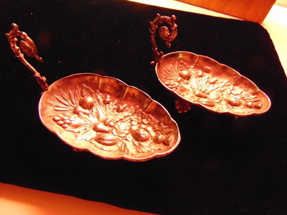 2 Mint antique dishes footed silver