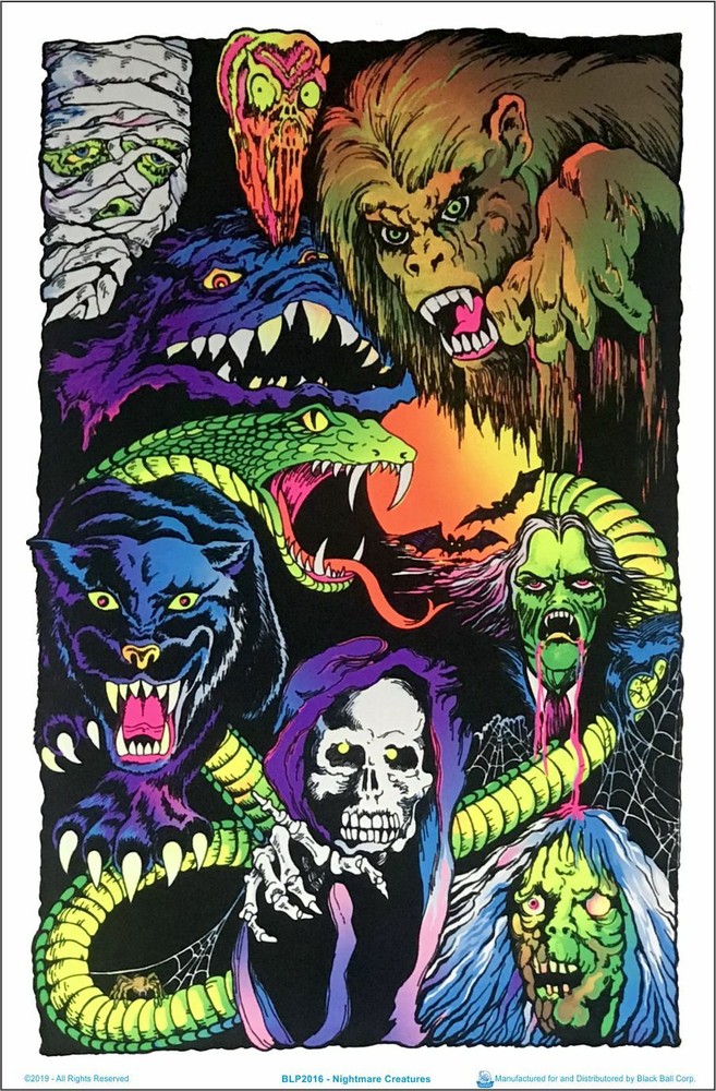 Nightmare Creatures Blacklight Poster - Flocked - 23" x 35"
