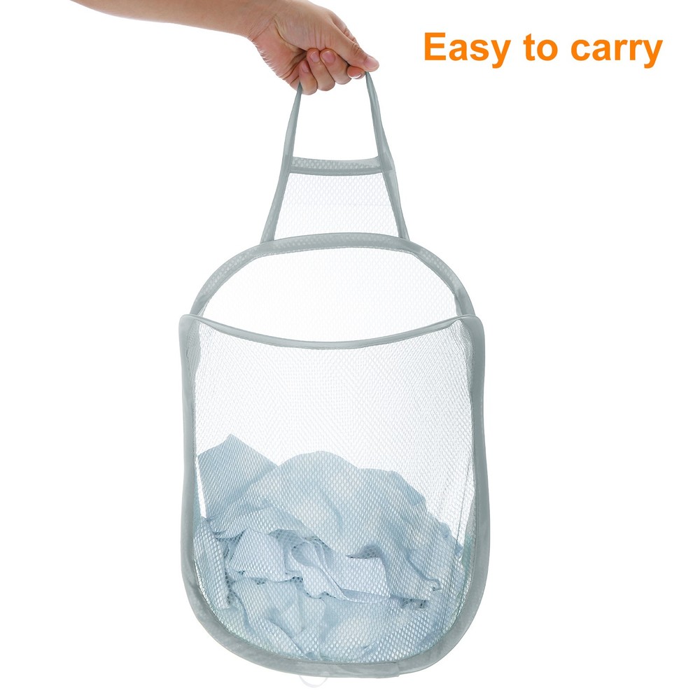 2Pcs Hanging Mesh Laundry Hamper Bag with Hooks for Dirty Clothes, Grey