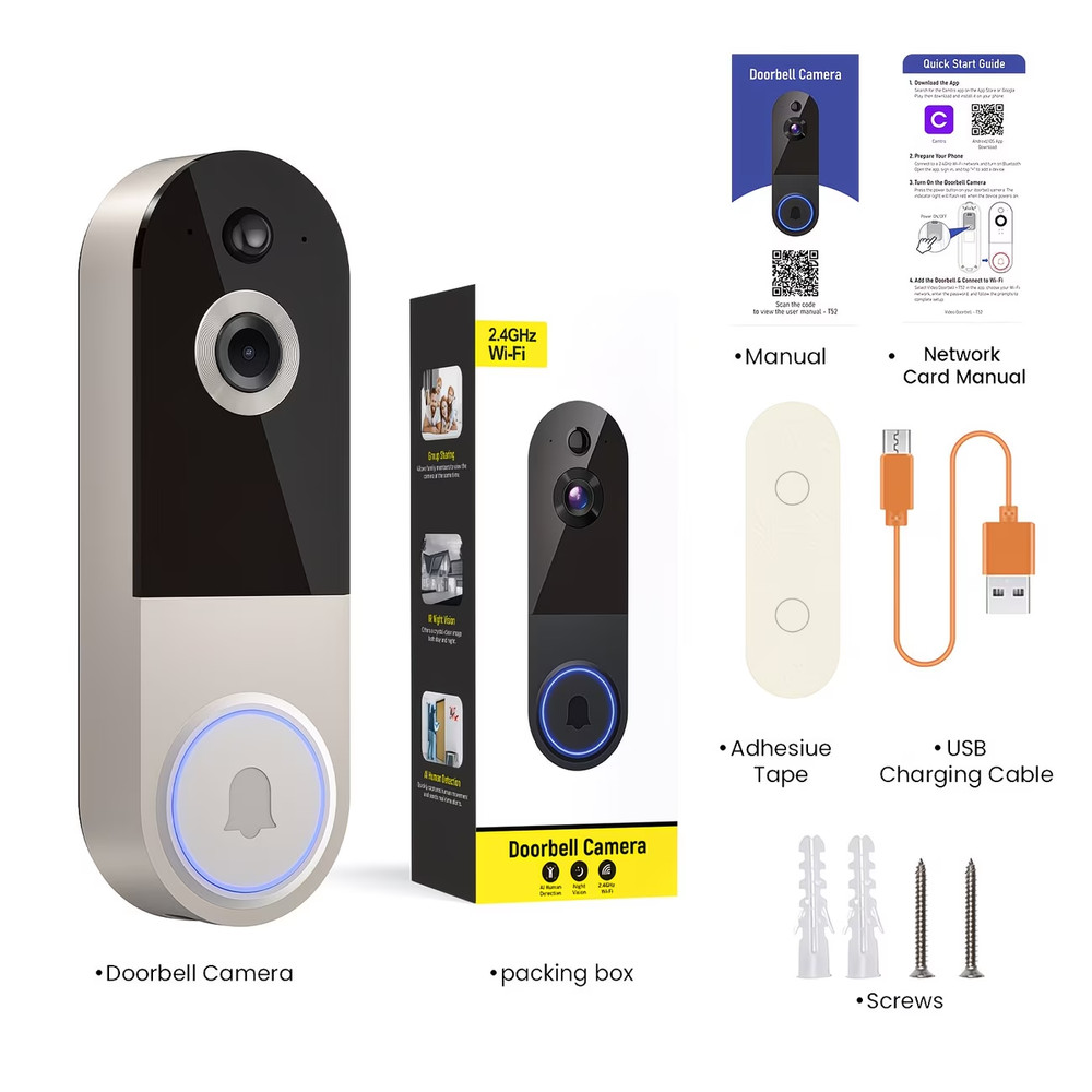 2K Wireless Doorbell Camera | Wall-mounted, AI Human Detection, Real-time Monito