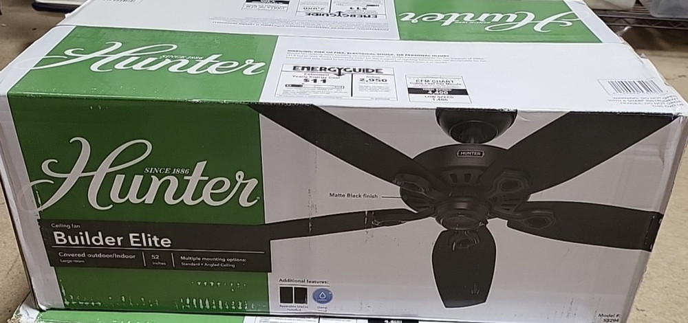 Hunter 53294 52 inch Ceiling Fan - Matte Black Builder Elite