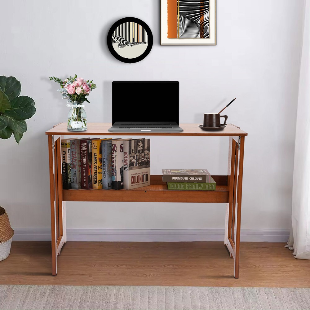 Foldable Bamboo Desk – Space-Saving Home Office Writing Workstation