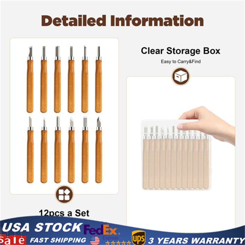 12-Piece Wood Carving Tools Kit Hand Chisel Tool Set Woodworking Gouges Steel