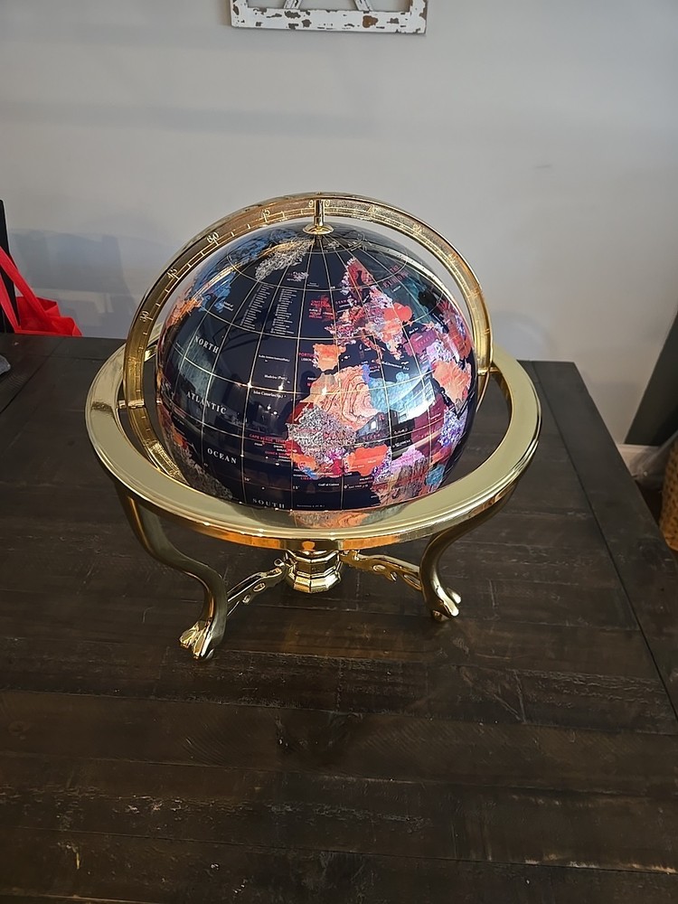 Inlay Gemstone Tabletop World Globe 19” Tall