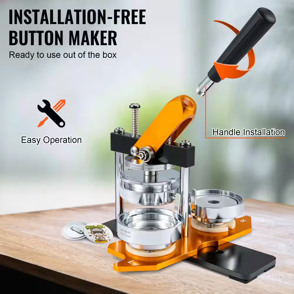 Button Maker Machine, 75 Mm Badge Punch Press Kit, DIY Pin Maker, Includes 500 B