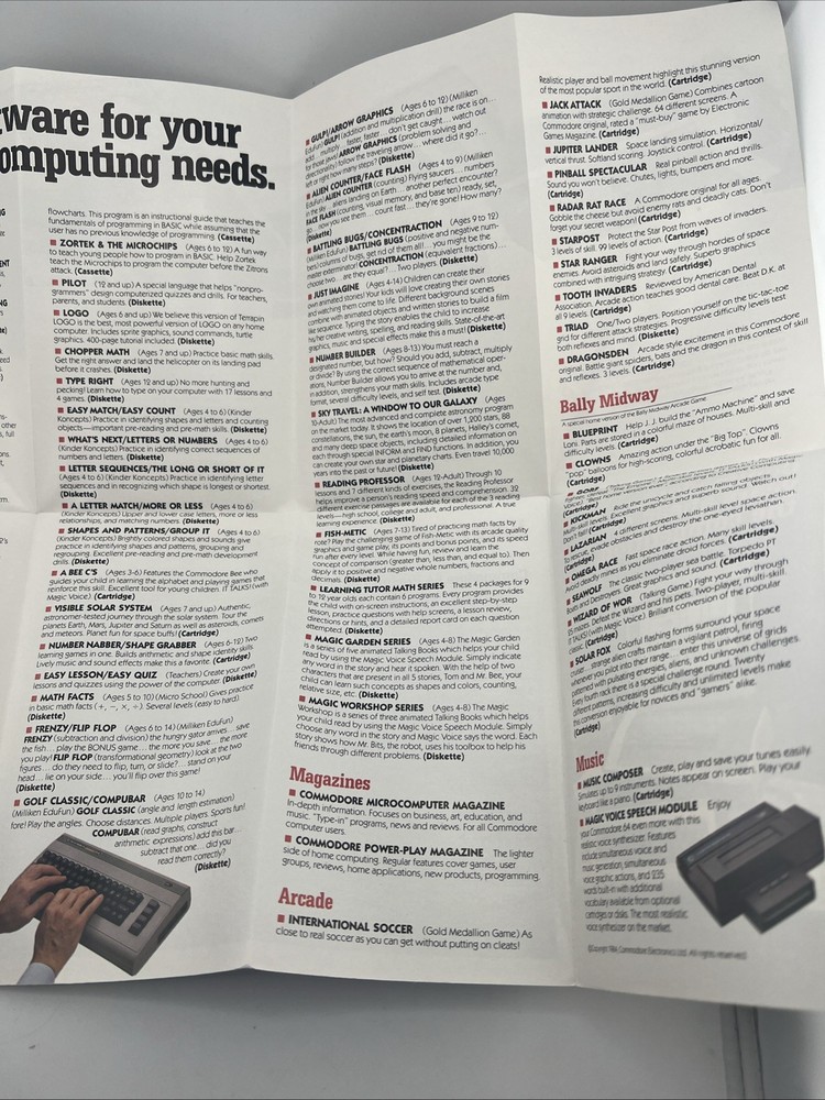 Vintage Commodore 64 Hardware / Software 5-fold Brochure Comparison Ad 1984