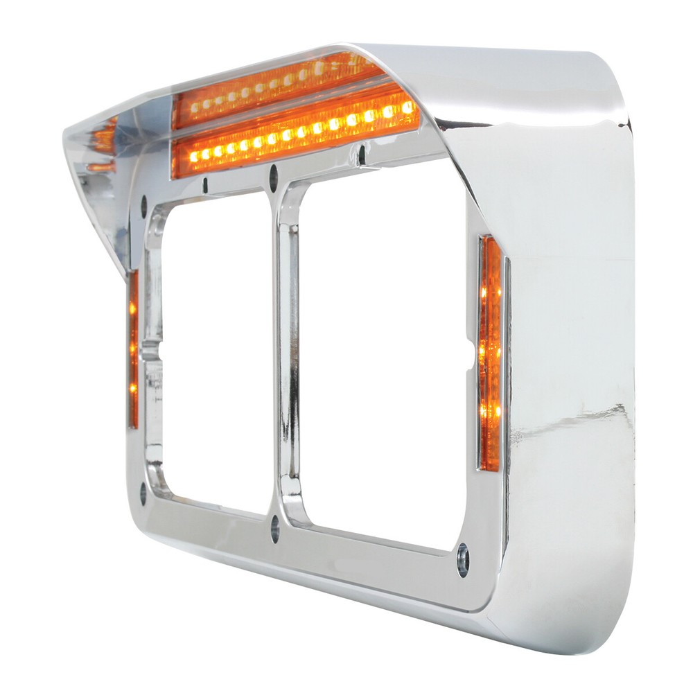 Dual Rectangular Headlight Bezel/Trim w/Visor Clear Lens 21 LEDs GG#87596 Each