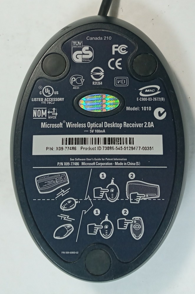 Microsoft Wireless Optical Desktop Receiver 2.0A Model# 1010 USB / PS/2 4.F2