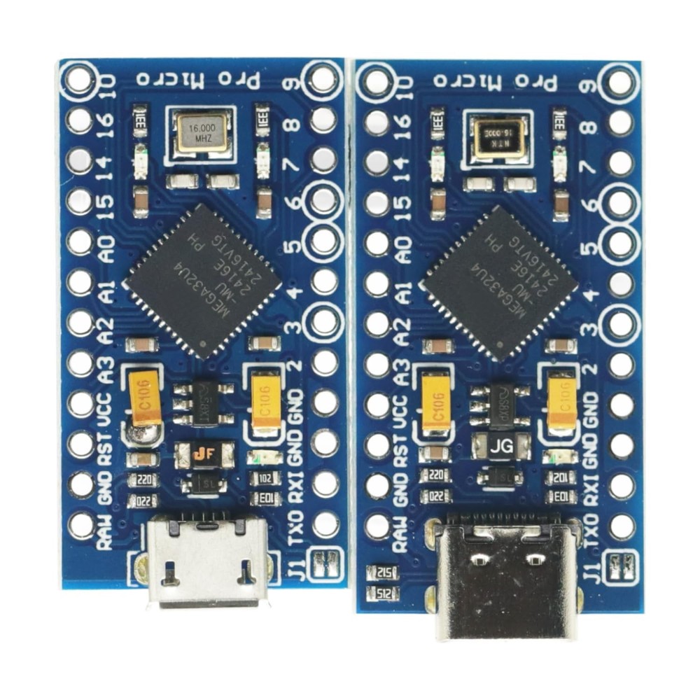 2 Pack Micro/Type-C USB ATmega32U4 Module 5V 16MHz Development Board Pro Micro