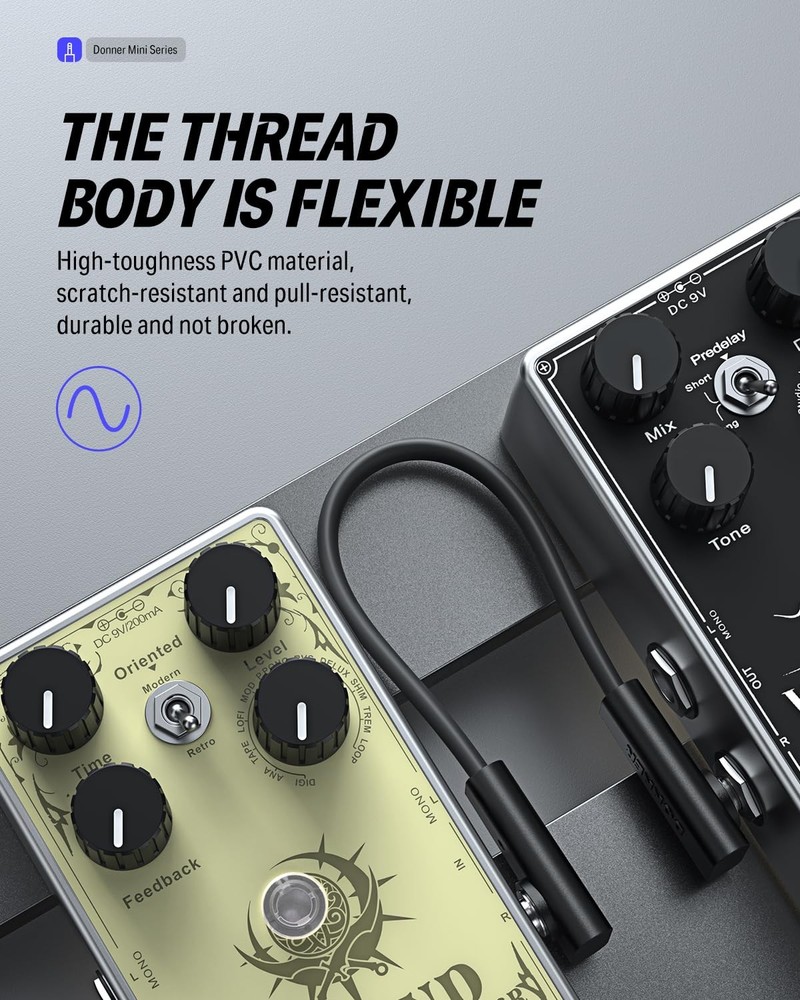 Donner Flat Patch Cables for Guitar Effect Pedal 12 Inch Save Space 12