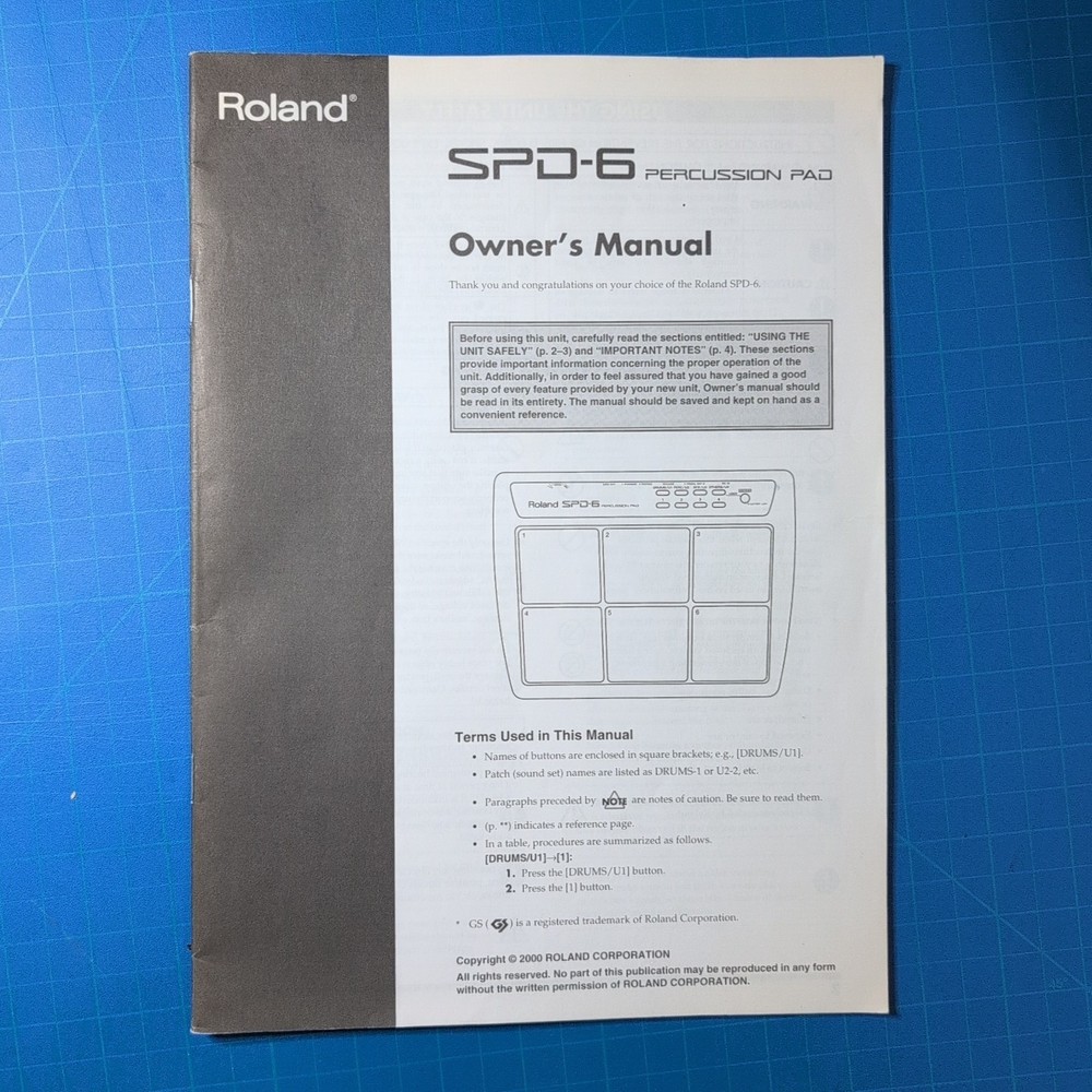 Roland SPD-6 Percussion Pad Manual Only.