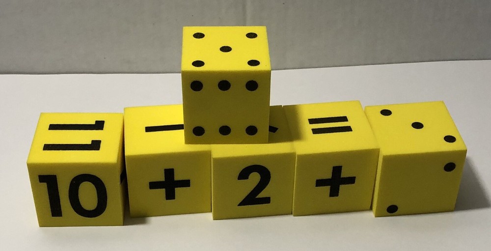 Educational Supply 6 Yellow Foam Function Math Dice Blocks FREE SHIPPING
