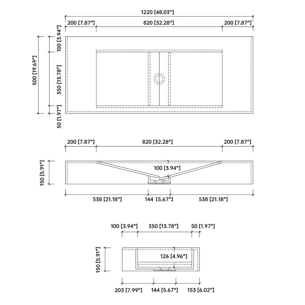 48'' Wall Mounted Bathroom Sink Solid Surface Bathroom Vessel Sink