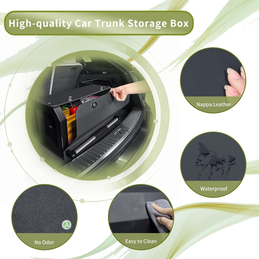 Universal Car Trunk Organizer Durable Leather SUV Cargo Storage Box with Lid