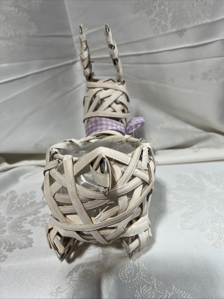 Ivory Wicker Easter Bunny Planter With Bow