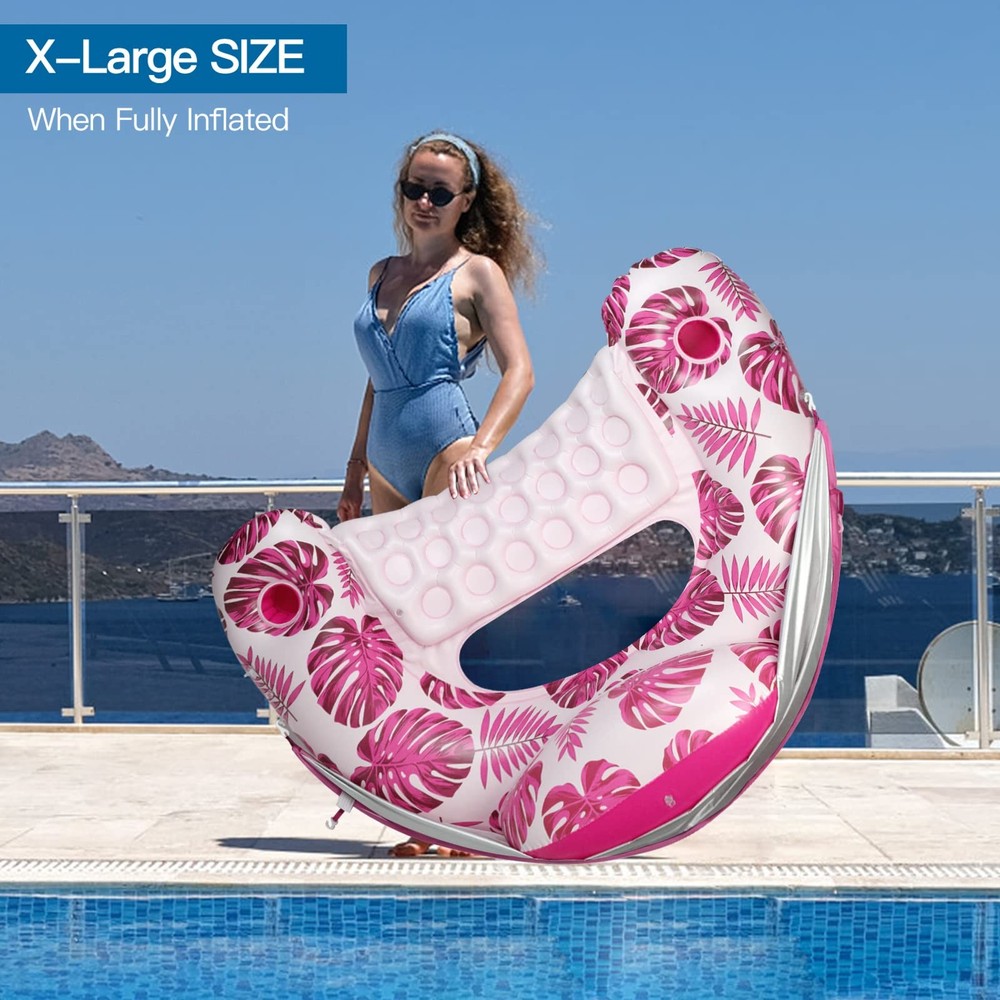 COOLCOOLDEE Pool Float with Canopy, Cup Holder XL Pool Chair Lounge Float wi...