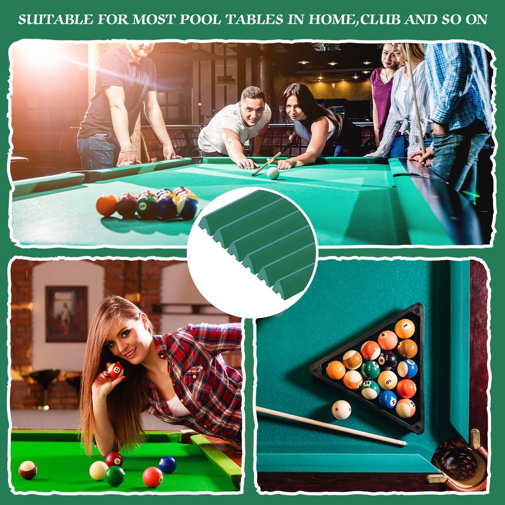 Complete Pool Table Replacement Felt with 6 Strips & Rubber Bumpers - Green
