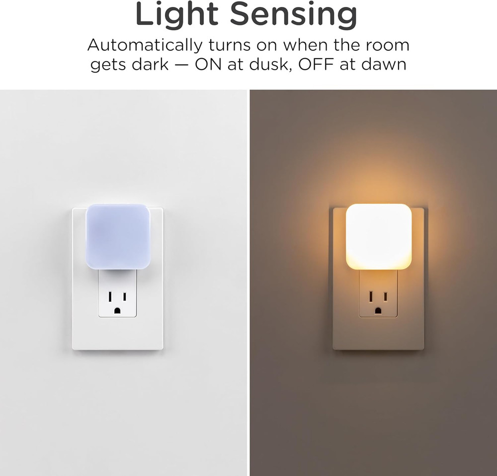 Dimmable LED Night Light, Plug-In, Dusk to Dawn Sensor, Adjustable, Compact, 4 S