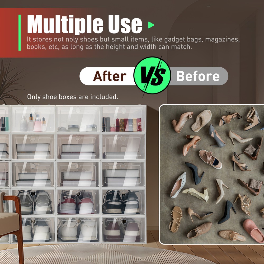 20Pcs Home Stackable Clear Plastic Transparent Shoe Box Storage Organizer