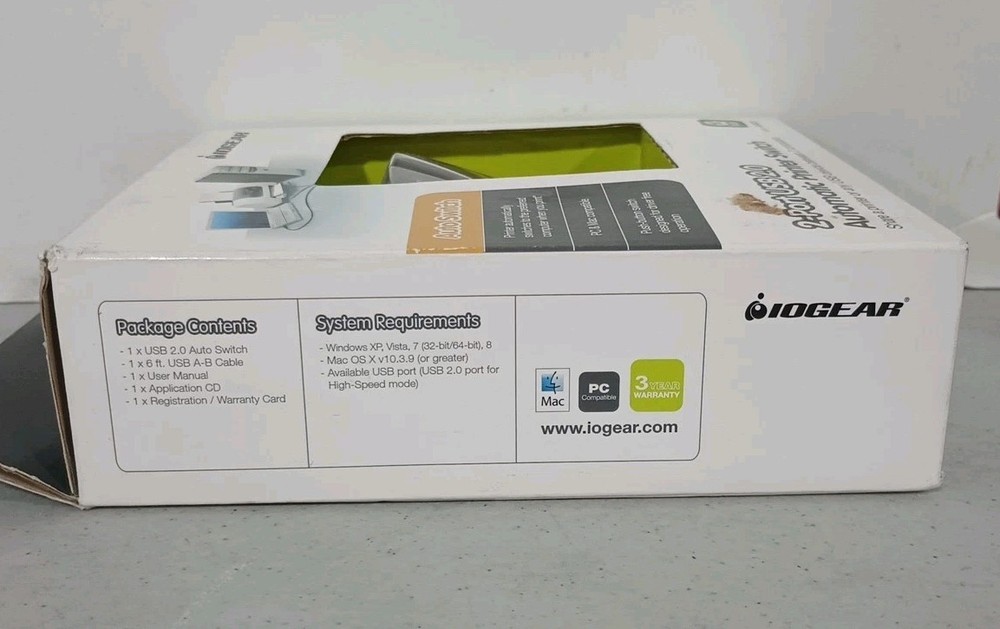 IOGear (GUB231) 2-Ports External USB 2.0 Automatic Printer Switch New Other