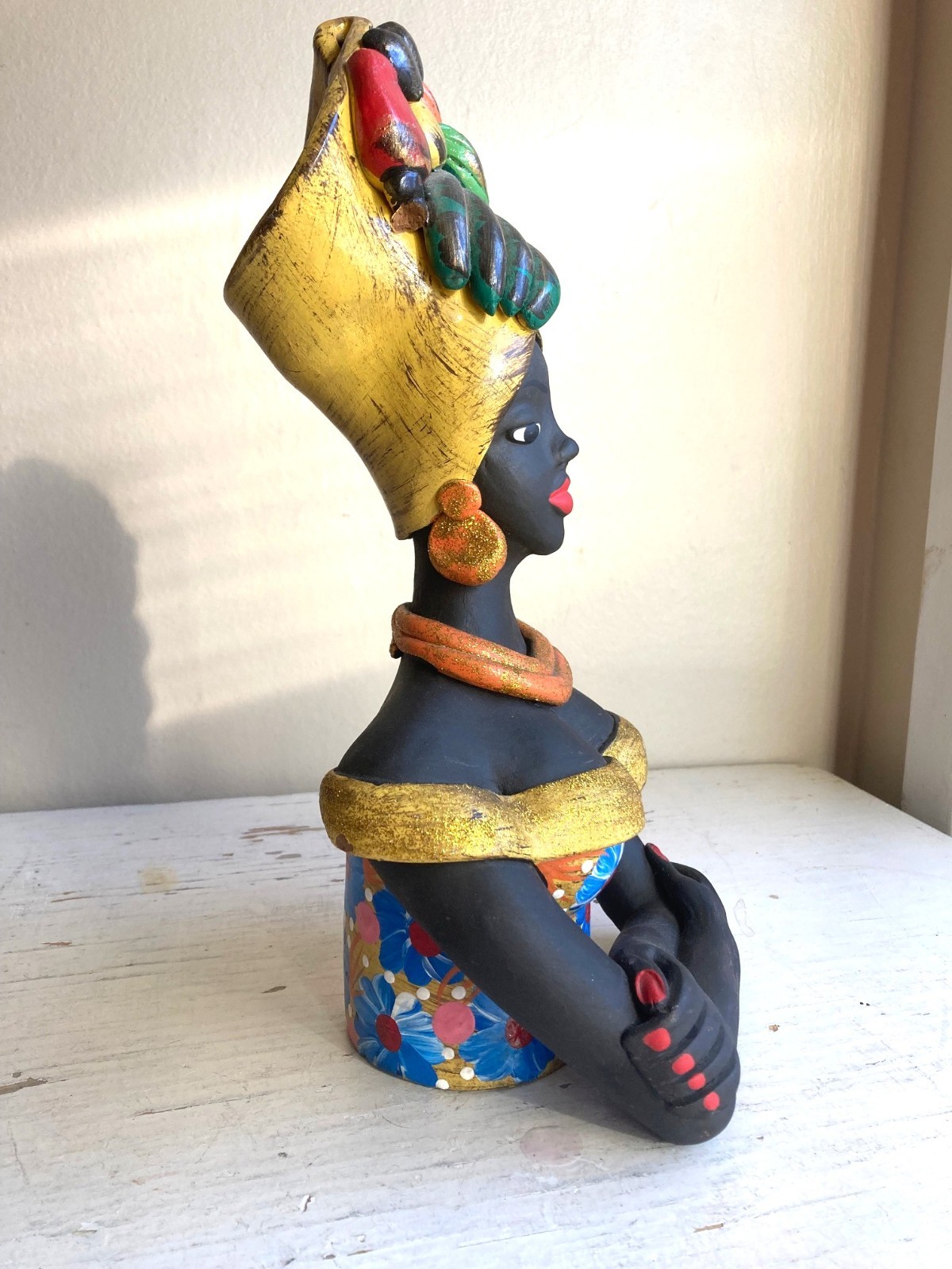 West Indies Woman Studio Pottery Sculpture Haiti Jamaica Carnival Hand Painted