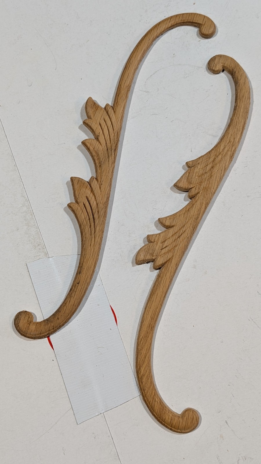 Vintage Red Oak Embossed Wood Appliques Pair 12" Long Scroll Onlay NOS Furniture