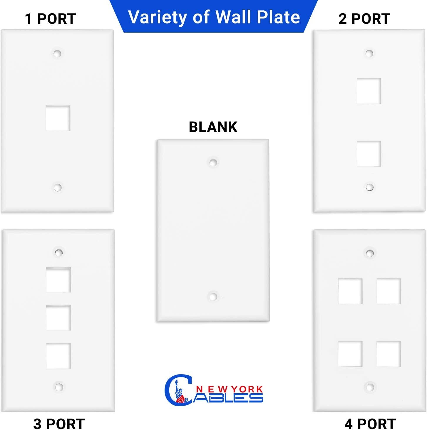 Cat6 Ethernet Wall Plate 1-Port Standard Keystone Jack Face Plate 10-Pack White